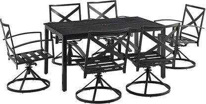 Crosley Furniture Kaplan 7-Piece Outdoor Dining Set for 6, Patio Table and Chairs for Backyard, Deck, Oiled Bronze with Oatmeal Cushions
