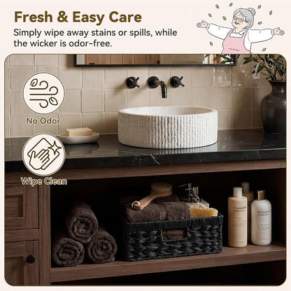 GRANNY SAYS Wicker Basket for Organizing, Wicker Storage Basket for Shelves, Woven Basket for Pantry Storage, Shallow Basket, Black, 1-Pack