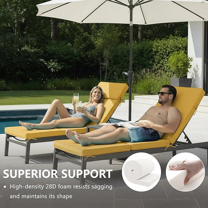 72 x 21 Inch Outdoor Chaise Lounge Cushions Set of 2 - Removable Cover, 4-Section Design, Water-Repellent & Fade-Resistant, 6 Tie Straps, Replacement for Patio & Pool Chairs - Yellow