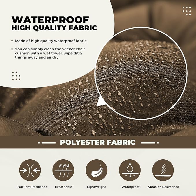 DANGHOOGY Wicker Chair Cushions, Waterproof Outdoor Loveseat Cushions for Patio Furniture, Tufted Wicker Furniture Cushions, 1 Loveseat and 2 U-Shaped Cushions, Brown