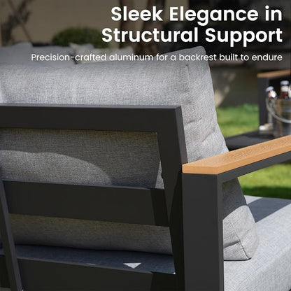 Sundale Outdoor Aluminum Patio Loveseat, All-Weather Outdoor Furniture with 6" Olefin Cushion & Wide Armrest, Outdoor Couch for Garden Deck Porch(Grey) | Heavy Duty