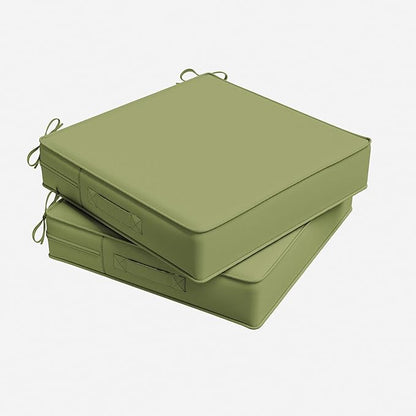 Outdoor Chair Cushion 19 x 19 x 4 Inches Patio Furniture Outdoor Waterproof Seat Cushion, Patio Chair Cushion with Handles and Ties, Square Dining Chair Cushion Set of 2, Light Green