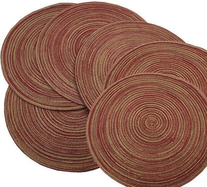 Red-A，Placemats,Round Placemats for Dining Table Set of 6 Woven Heat Resistant Non-Slip Kitchen Table Mats Diameter 14 Inch(Wine)