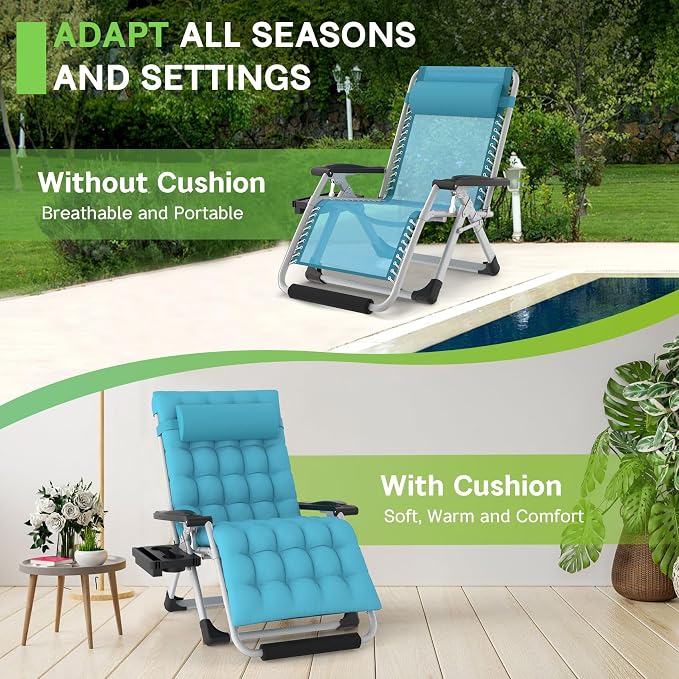 ZENPETIO Oversized Zero Gravity Chair, 33In XXL 500LBS with Cushion | Anti Gravity Recliner Lounge Chair with Aluminum Alloy Lock & Footrest, 90-170° Adjustable, for Lawn Patio Indoor Outdoor