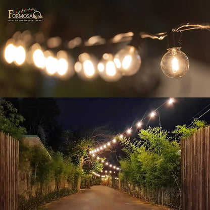 Formosa 26ft Indoor/Outdoor Clear LED Christmas String, Patio Light with 25 Retro Round Waterproof Edison Bulbs,G40 Shatterproof Globe Bulbs, Outside Hanging Lights for Gazebo Garden Backyard Decor