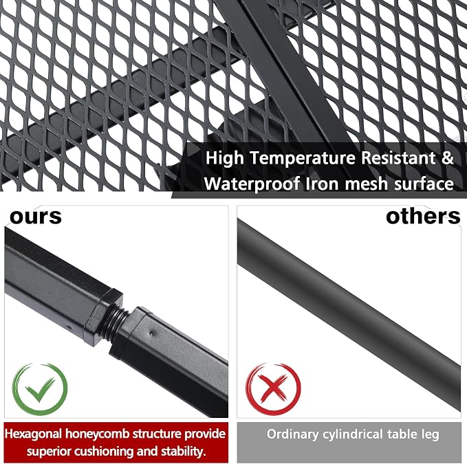 JOUYEK Folding Grill Table,3x2 FT Portable Camping Table with 2 Wing Panels | Height Adjustable Metal Tables with Mesh Desktop and Mesh Bag, Outdoor Furniture for Camping, Picnic, Beach and BBQ, Black