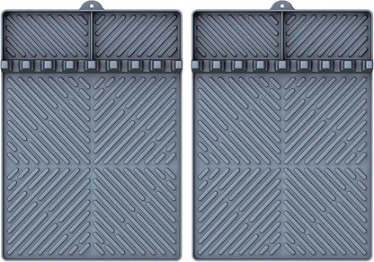 Silicone Griddle Tools - Spatula Mat with Drip Pad & Grill Utensil Holder Side Shelf for Kitchen, Cooking, Countertop, Griddle Accessories - Grey, 2 Pack