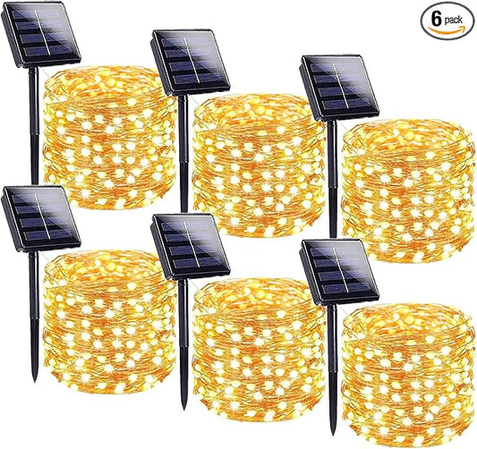 Solar String Lights Outdoor, 6Pack 600LED 240FT Fairy Lights Warm White