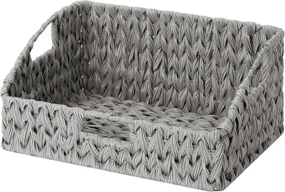 GRANNY SAYS Wicker Storage Basket for Shelves, Large Wicker Baskets with Handles, Trapezoid Woven Basket for Storage, Decorative Baskets for Gifts Empty, Gray