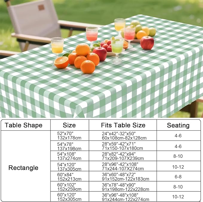 Smiry Picnic Table Cloth, Vinyl Tablecloths with Flannel Backing, 60"x60" | Waterproof Square Table Cloth, Wipeable Buffalo Plaid Table Cover for Indoor and Outdoor (Sage Green & White)