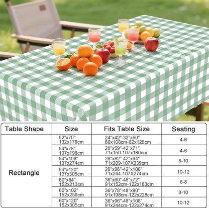 Smiry Picnic Table Cloth, Vinyl Tablecloths with Flannel Backing, 60"x60" | Waterproof Square Table Cloth, Wipeable Buffalo Plaid Table Cover for Indoor and Outdoor (Sage Green & White)