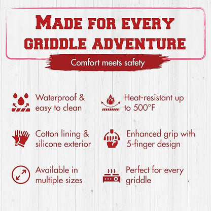 KITCHEN PERFECTION XL Silicone Oven & Griddle Gloves -Extreme Heat Resistant BBQ & Grilling Gloves -Handle Hot Food Right on Your Griddle |Waterproof Oven Mitts Grill Gloves |Superior Set+3 Bonuses