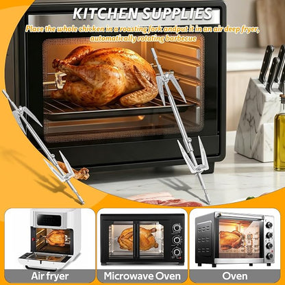 Abaodam Air Fryer Rotisserie Spit Rod 12~15” Adjustable Rotisserie Fork Stainless Steel Replacement Meat Fork or Toaster Oven Air Fryer Accessories