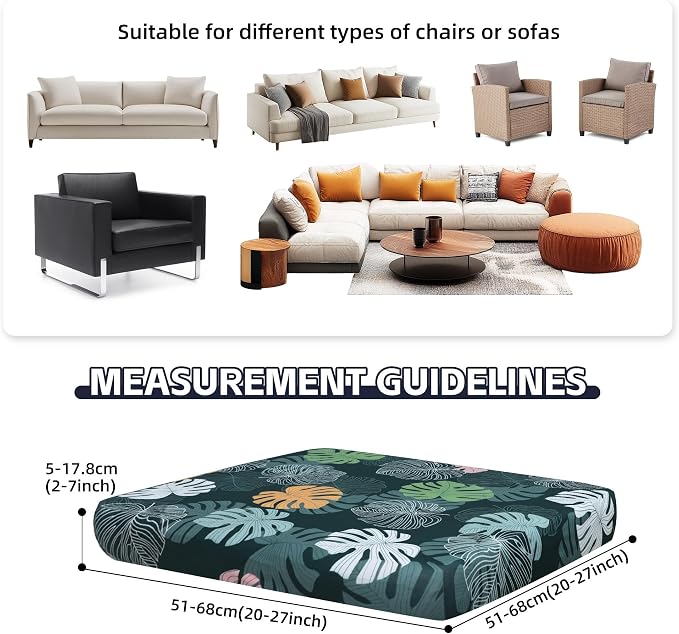 8Pcs Patio Cushion Covers, Outdoor Stretch Cushion Covers, Washable | Stretch Fit, Replacement, Washable and Reusable Furniture Protectors, Fits most patio furniture cushion covers, Cover Only