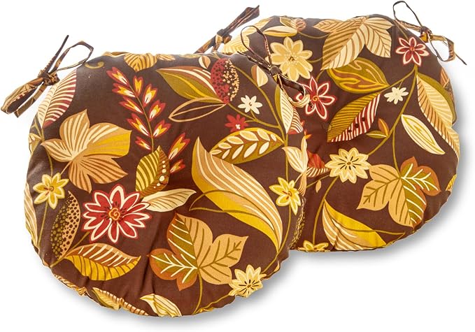 Greendale Home Fashions 15-inch Outdoor Round Bistro Seat Cushion, 2 Count (Pack of 1), Russet Floral