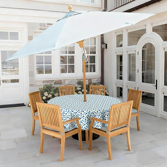 LVTXIII Round Outdoor Tablecloth with Umbrella Hole and Zipper, Water-Repellent 60 Inch Patio Table Cover for Bistro, Garden, Patio & Picnic, Brush Blue