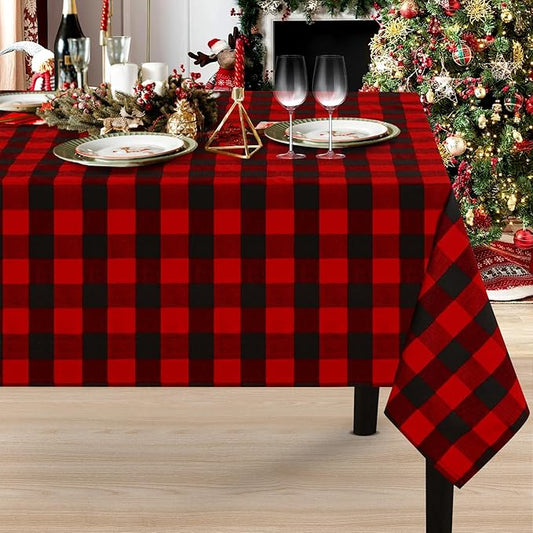 B-COOL Christmas Tablecloths Plaid Tablecloth Farmhouse Buffalo Checkered Table Cover for Christmas Thanksgiving Day Halloween Party Decorations (Black and Red Checkered, 56x84 inch)