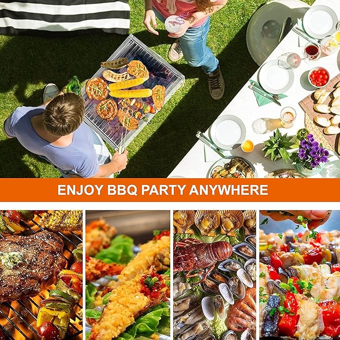 Small Charcoal Barbecue Grill, Stainless Steel Portable Folding BBQ Grill with Net Tongs, Desk Tabletop Smoker BBQ, for 2-5 People, 36 x 26 x 17 cm for Home Outdoor Picnic
