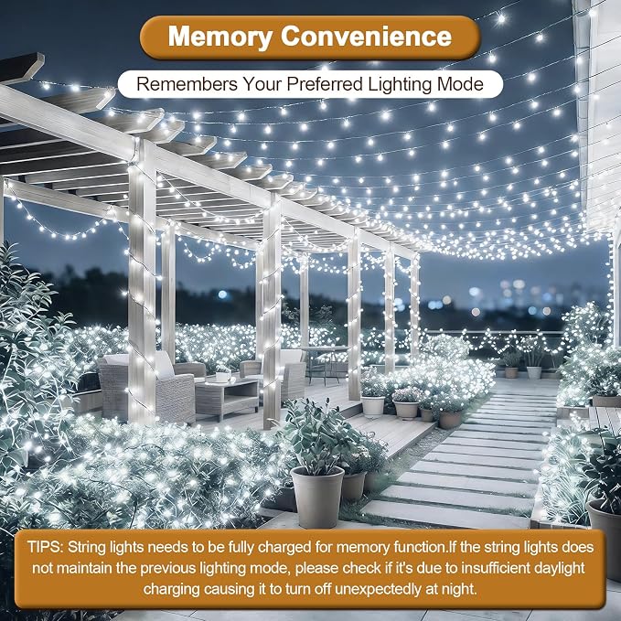 Solar String Lights 2 Pack Total 66FT 200LED Solar Fairy Lights Outdoor Waterproof 8 Modes Twinkle Solar Lights for Patio, Garden Yard Party Wedding Tree Christmas Halloween Decoration, White