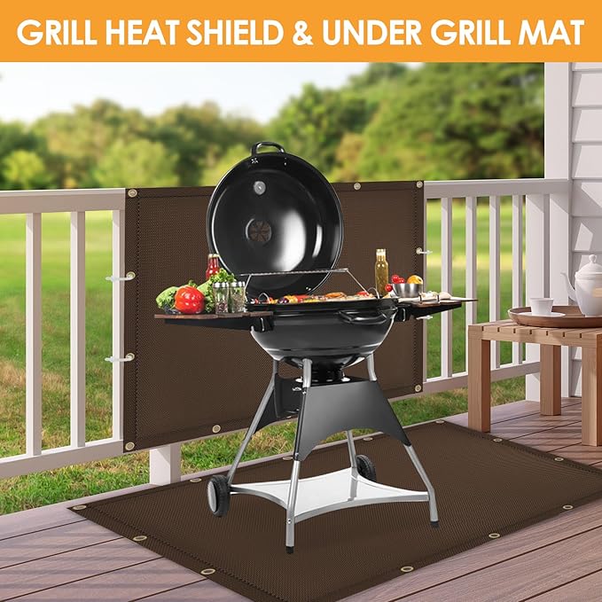 3'x4' Fireproof Heat Shield for Wall Behind Grill Protect Deck Fence from Grill Heat, Heat Shield Grill Mat, Stove Wall Protector Fridge, Grill Mat Accessories Compatible with Blackstone, Brown