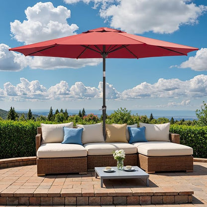 Outdoor Patio Umbrella, Table Umbrella with Push Button Tilt and Crank, 8 Ribs Market Umbrella