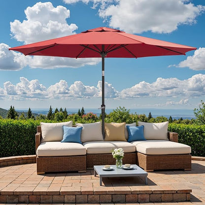 Outdoor Patio Umbrella, Table Umbrella with Push Button Tilt and Crank, 8 Ribs Market Umbrella