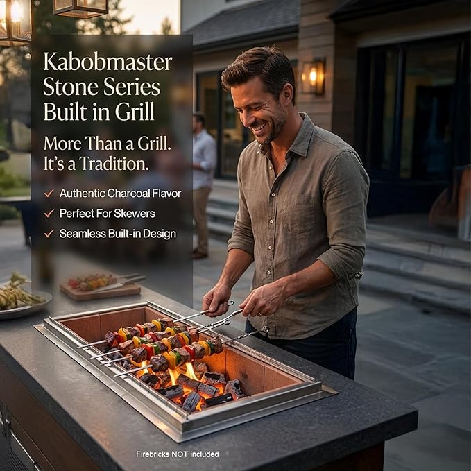 Stone Series Built-In Charcoal Grill for Outdoor Kitchen Islands, 14-Gauge Stainless Steel Shish Kabob Mangal Skewer Grill, Made in USA, Heavy-Duty Outdoor BBQ Grill (30 Inch)