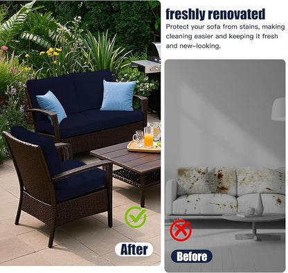 Outdoor Cushion & Pillow Cover Set, 8 Seat Covers + 4 Pillow Covers | Stretch Fit, Replacement, Washable and Reusable Furniture Protectors, Fits most patio furniture cushion covers, Cover Only