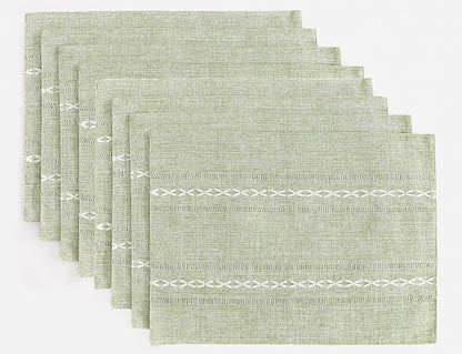 Wracra Cotton Linen Place Mats, Sage Green Embroidered Placemats Set of 8 | Placemats 12 x 18 Inch; Cotton Linen Woven Fabric; Heat Resistant Table Mats; Raised Embroidered Hollow Design
