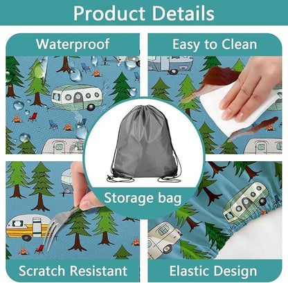 JAWO Picnic Table Cover with Bench Covers Elastic Edges, Camper Rv Fitted Table Cover, Outdoor Patio Camping Essentials, Waterproof Camping Fitted Tablecloth with Drawstring Bag, 30x60in