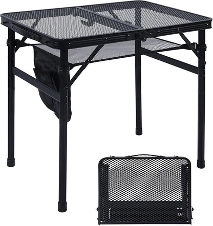 JOUYEK Camping Table, 2x1.3 FT Portable Folding Grill Table | Lightweight Height Adjustable Metal Tables with Mesh Desktop and Mesh Bag, Outdoor Tables for Camping, Picnic, Beach and BBQ