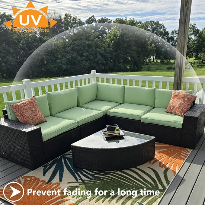 Outdoor Cushion Covers Replacement 14 Pcs, Bean Green | Patio Cushion Covers Fit for 7Pieces 6-Seater Wicker Rattan Sectional Couch Sofa, Outdoor Cushion Slipcovers Set