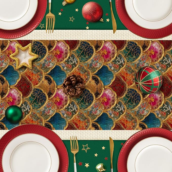 Bohemia Table Runner,Dining Decor for Kitchen Coffee Table Family Dinners Holiday Parties Wedding Events Decor(13x72 inch)