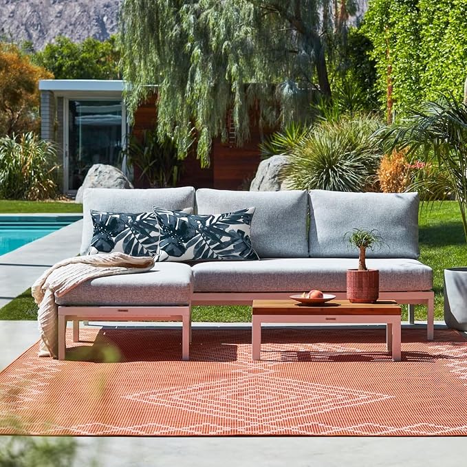 LVTXIII 2 Pack Outdoor Lumbar Pillow Covers 12x20 Inch with Piping, Water-Repellent Back Cushion Covers ONLY for Patio Furniture, Sofa, Garden Bench, Palm Blue