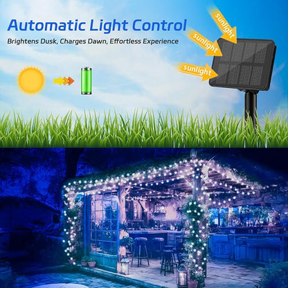 cshare Solar Fairy Lights Outdoor Waterproof,16.4ft 50LED Solar String Lights for Outside 8 Modes 2 Packs for Patio Backyard Garden Wedding Deorations Cool White