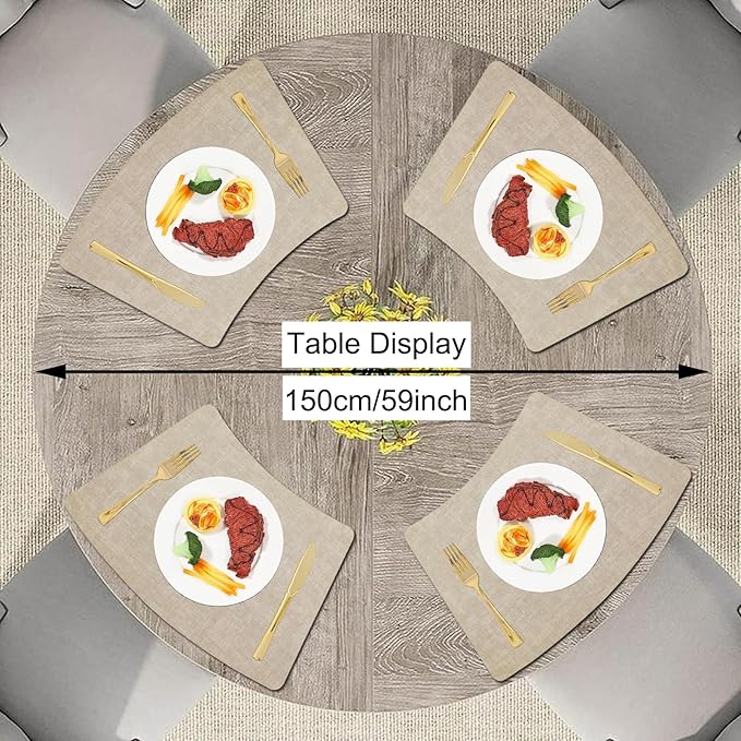 Round Table Placemats Set of 4, Beige Wedge Shaped Faux Leather Placemats, Non-Slip Heat Resistant Washable Mats for Kitchen Dining Patio BBQ