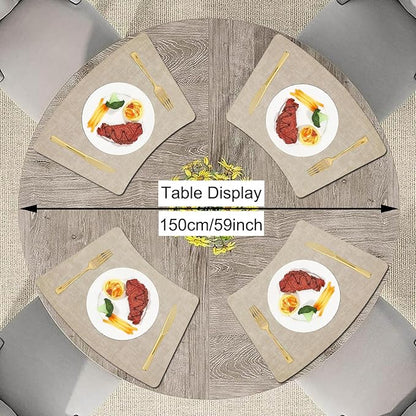 Round Table Placemats Set of 4, Beige Wedge Shaped Faux Leather Placemats, Non-Slip Heat Resistant Washable Mats for Kitchen Dining Patio BBQ