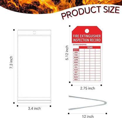 50 Fire Extinguisher Inspection Tag Plastic Cover 3.4 x 7.3 Inch Service Record Tags Fire Extinguisher Tamper Seal with Fire Tags and Iron Wire Resealable Waterproof for Indoor and Outdoor (50)
