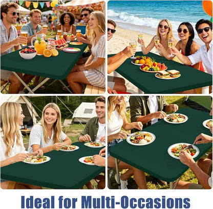 Moosfor 2 Pack Rectangle Spandex Fitted Table Cloth, 4FT Elastic Tablecloth | Washable Picnic Table Cover, Stretch Waterproof Table cloths for Party, Patio, Dining, Kitchen, 36" x 48", Hunter Green