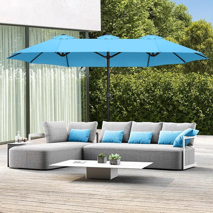ABCCANOPY 15FT Double-Sided Rectangle Patio Umbrella with Base, Turquoise | Rectangular Outdoor Table Umbrella with Crank, Heavy Duty Market Umbrella Shade for Garden,Poolside, Lawn, Backyard