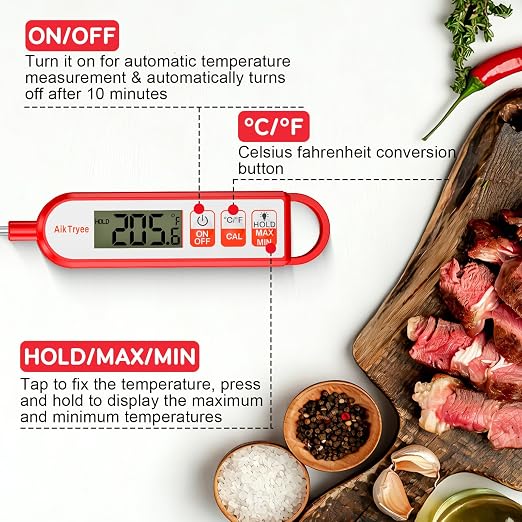 Digital Instant Read Meat Thermometer Kitchen Cooking Food Candy Thermometer for Oil Deep Fry BBQ Grill Smoker Thermometer by AikTryee
