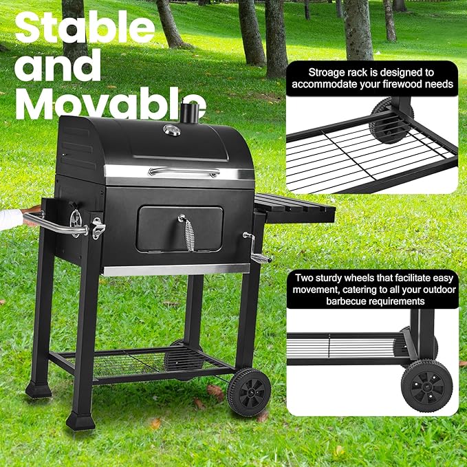 Charcoal Grills,Outdoor BBQ Grill Large Smoker Grill with Side Table,Backyard Barbecue Grill Patio and Parties,Grills with Cast Iron Grill Grates for Outdoor Cooking, Patio, Garden Barbecue