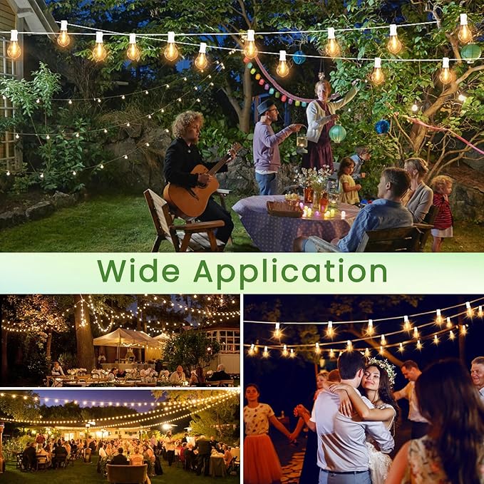 Outdoor String Lights 100 Feet LED Patio Lights 53 Plastic Edison Bulbs (3 Spare), Waterproof Connectable Hanging Light for Backyard Porch Balcony Party Decor, White