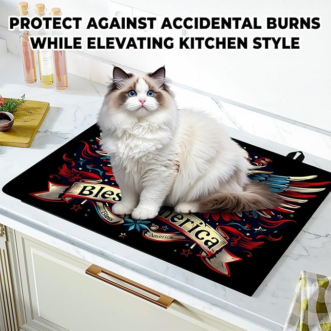 Patriotic Stove Top Cover, Heat Resistant Electric Stove Protector Mat, Large Diatomite Kitchen Counter Mat, Independence Day Decor American Flag Kitchen Accessory (eagle, 28x20 Inch)
