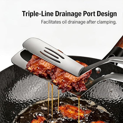 2 Pcs Spatula Tongs, 2026 Upgraded 2-in-1 Stainless Steel Grill Clamp Spatula,Heavy Duty Cooking Tongs with Anti-Scald Locking Handle, 304 Food-Grade Double Spatula for BBQ, Frying, Camping
