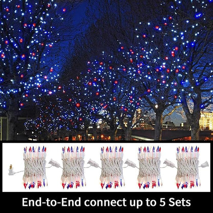 Red White and Blue Mini String Lights, 31.9FT 150 Lights 4th of July Patriotic Lights White Wire, Red White Blue Fairy Lights for Indoor Outdoor Independence Day Memorial Day Tree Decoration