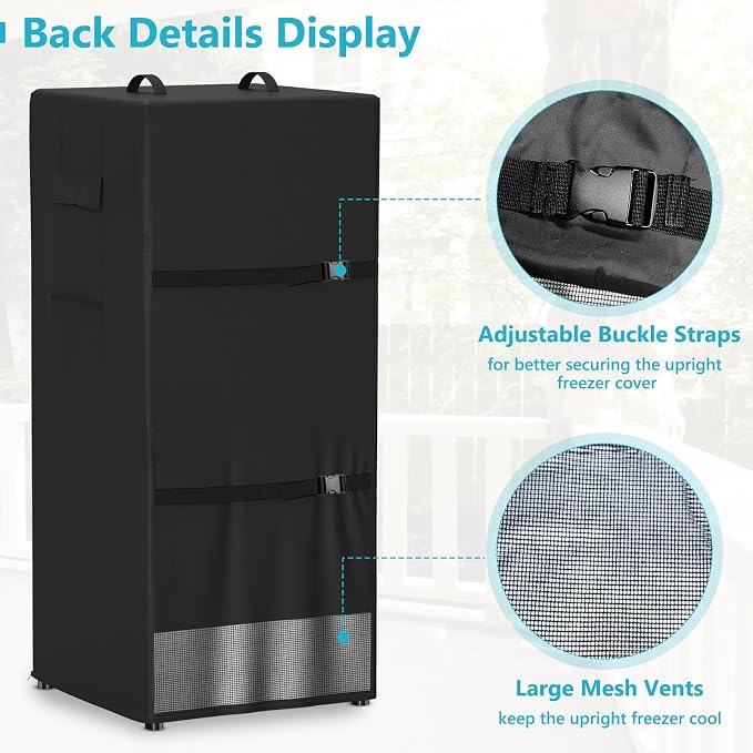 Refrigerator Cover Waterproof Dustproof Fridge Cover Outdoor Refrigerator Covers with Double Zipper and Large Mesh Vent Suitable for Upright Freezers/Beverage Refrigerators 23"D x 23"W x 56"H