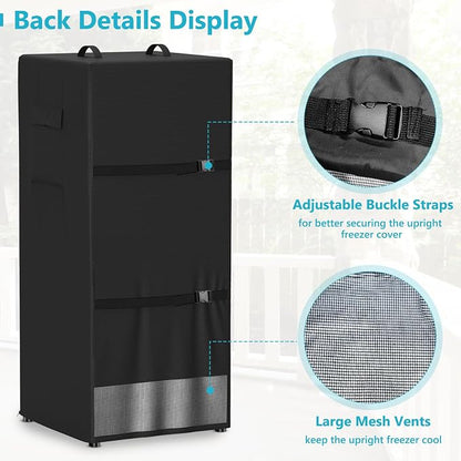 Refrigerator Cover Waterproof Dustproof Fridge Cover Outdoor Refrigerator Covers with Double Zipper and Large Mesh Vent Suitable for Upright Freezers/Beverage Refrigerators 23"D x 23"W x 56"H