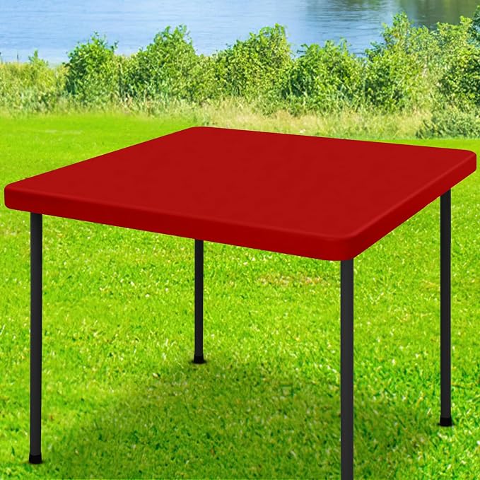 Moosfor Spandex Square Christmas Table Cloth, Elastic Fitted Tablecloths for Picnic, Stretch Washable Patio Table Cover for Outdoor, Camping, Banquet and Parties (Red, 34"x34")
