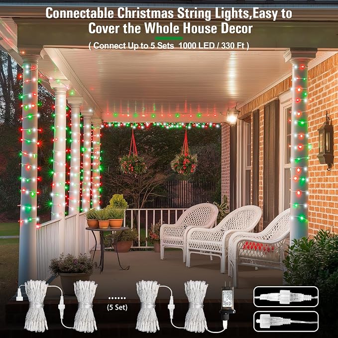 JMEXSUSS 200 LED Red White and Green Christmas Lights Outdoor | 66ft Halloween String Lights Indoor Clear Wire, Christmas Tree Lights Plug in for Bedroom Tree Christmas Party Decorations